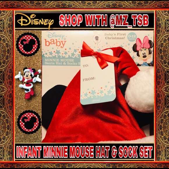 🆕❤️DISNEY INFANT MINNIE MOUSE HOLIDAY HAT & SOCKS❤️ - Picture 4 of 5